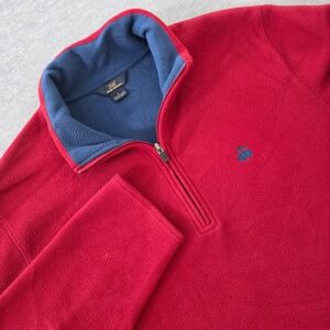 Brooks Brothers 346 Mens Red Quarter Zip Fleece Pullover Sweater Large Logo